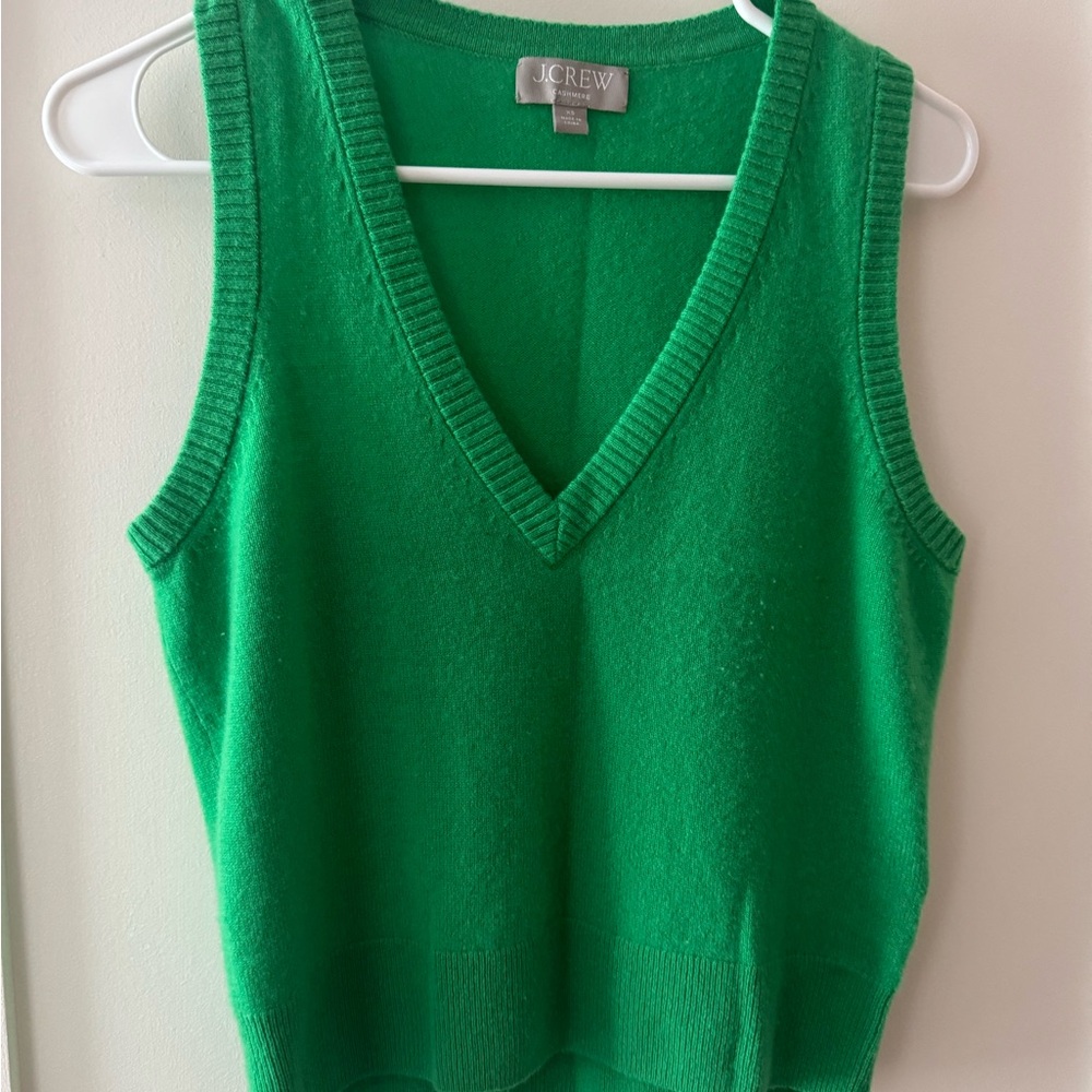 J. Crew Emerald Green Cashmere V-Neck Sweater Vest